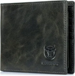 BULLCAPTAIN RFID Wallets for Men Slim Bifold Genuine Leather Front Pocket Wallet with 2 ID Windows QB-05??Forest Green??