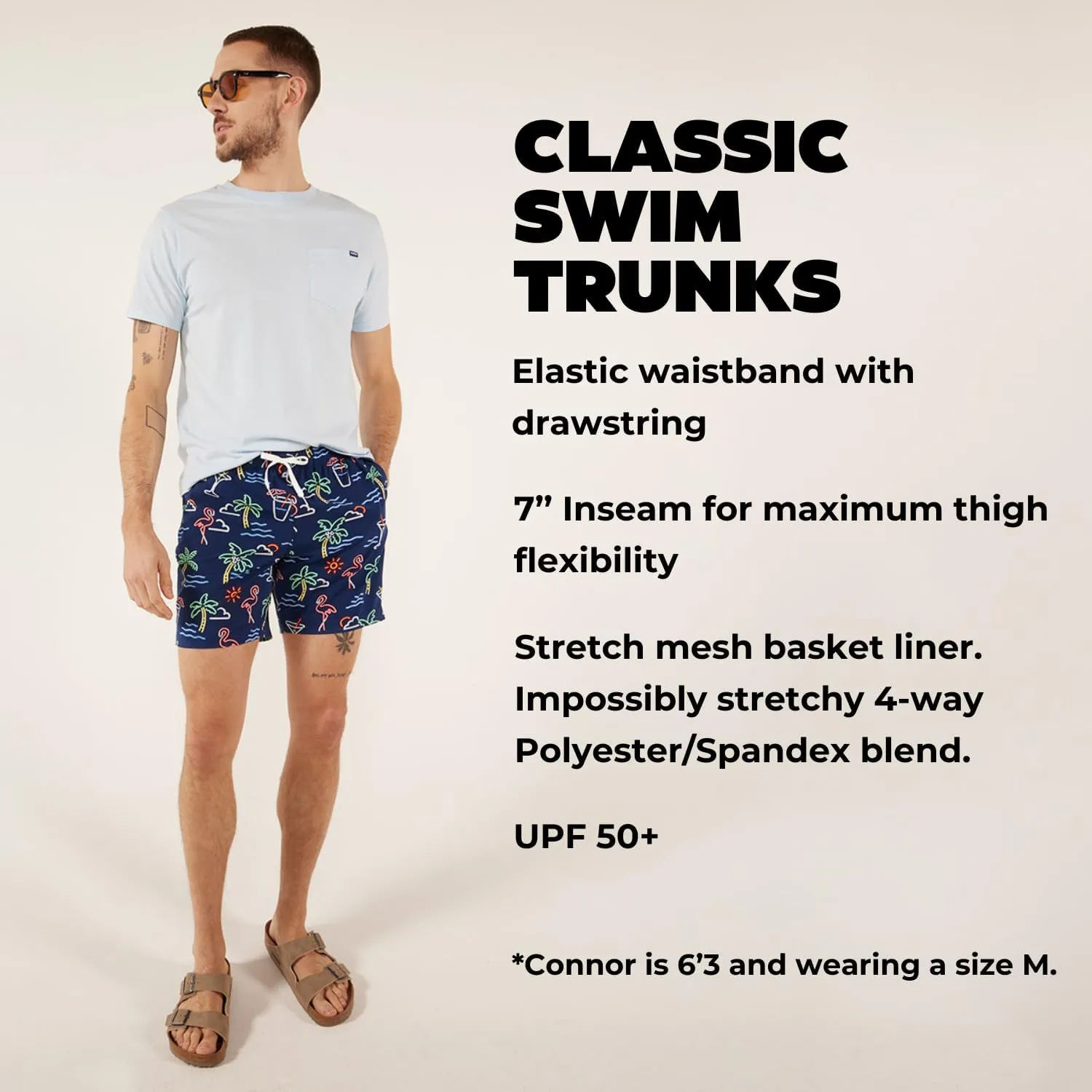 Chubbies Mens Swim Trunks ?C Mens Swim Shorts with 4-Way Stretch, 7?? Beach Shorts with Elastic Waist, Mesh Lining, UPF 50 