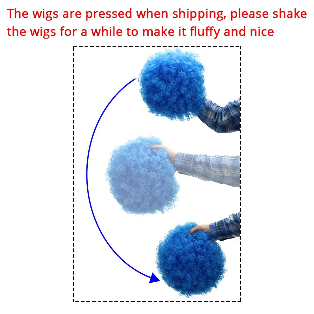 FREE BEAUTY Fluffy Afro Synthetic Clown Wig for Men Women Cosplay Anime Party Christmas Halloween Fancy Funny Wigs (Blue)