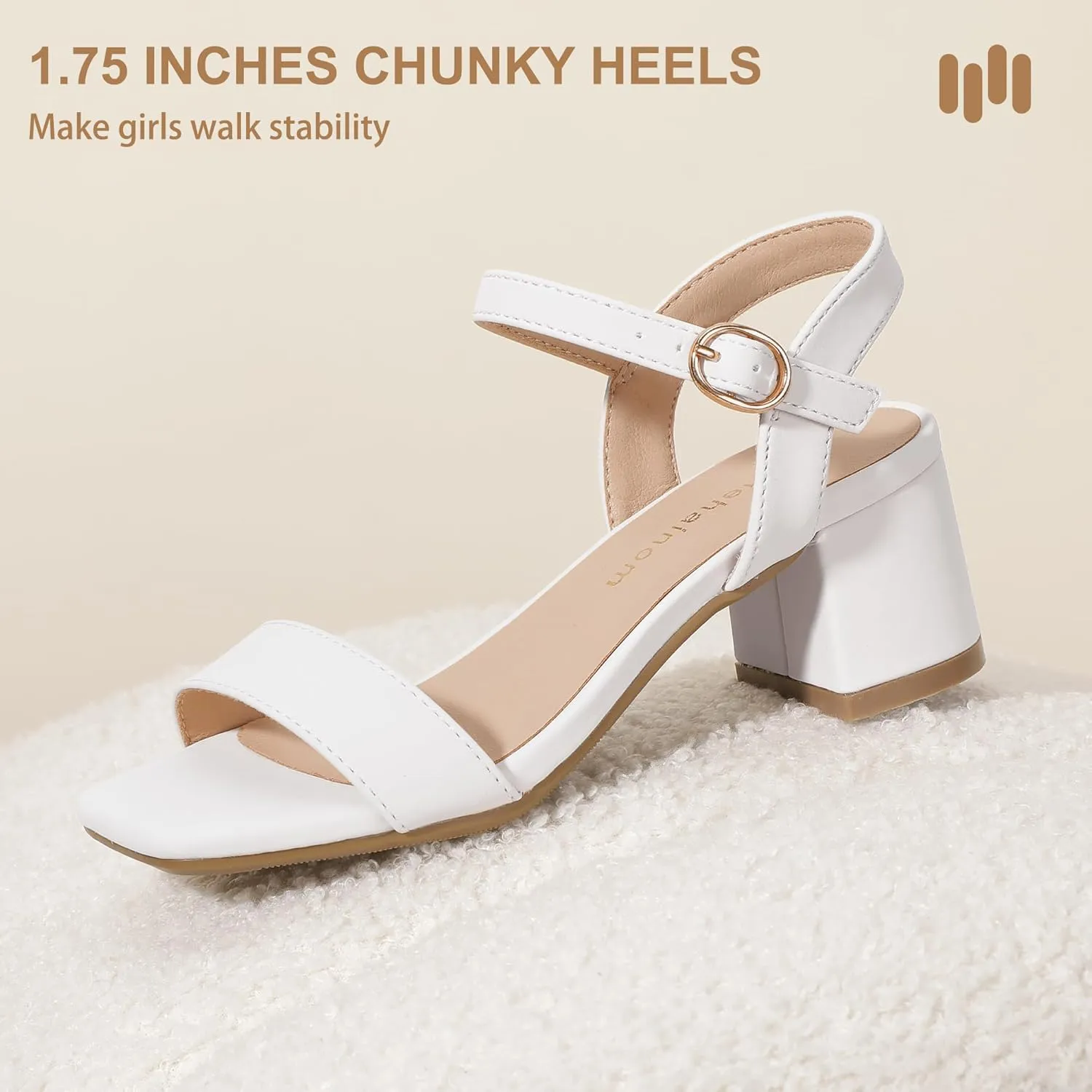 Hehainom Girls Heels Dress Shoes Square Toe Sandals Flower Girl Party Wedding Church Little Big Kid Shoes