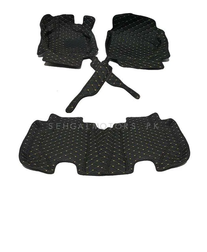 Honda Vezel 7D Stitched Floor Mat Black Multi Color Thread 3 Pcs - Model 2013-2021