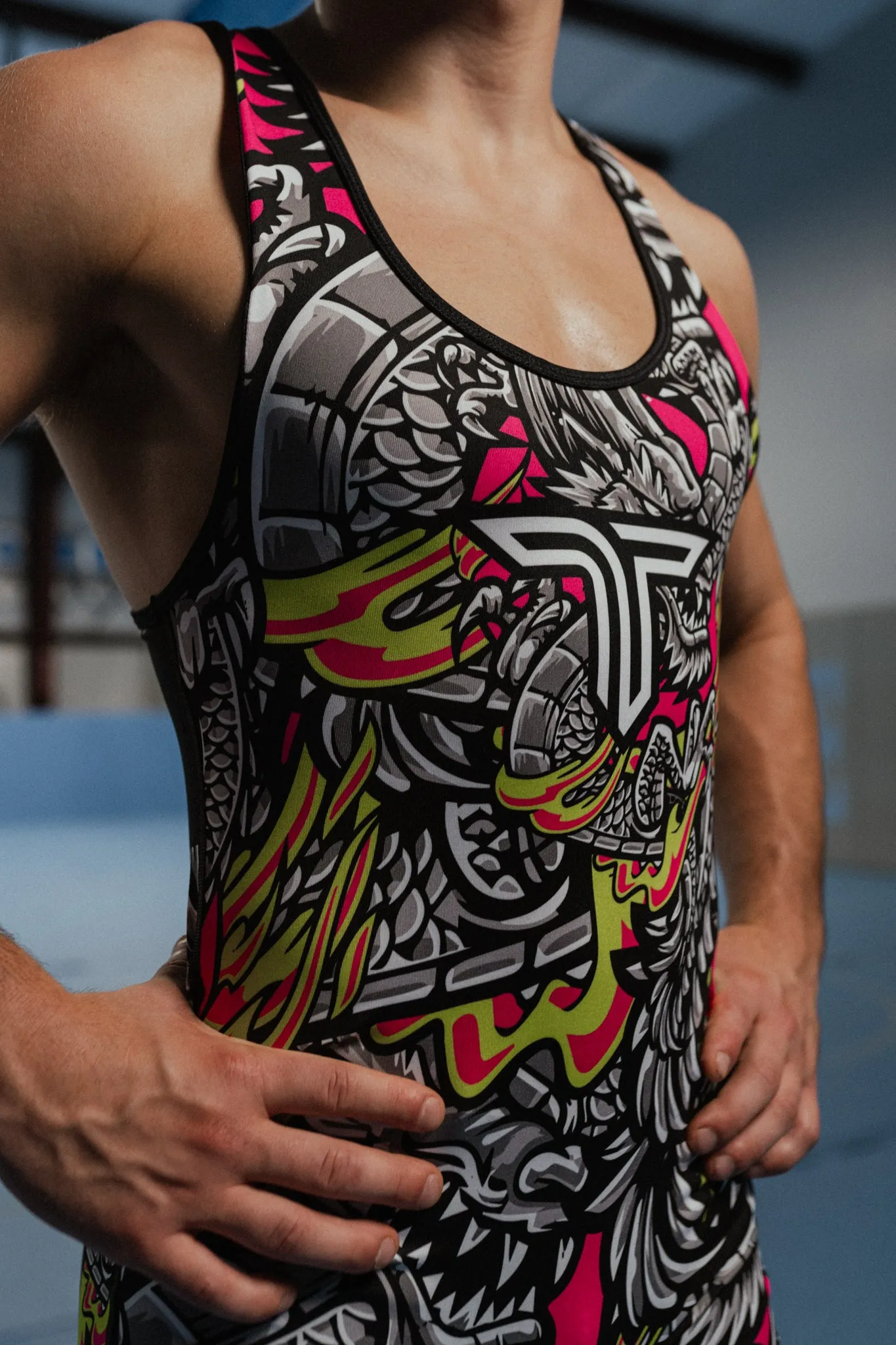 Iron Dragon Wrestling Singlet - Grey & Fuchsia