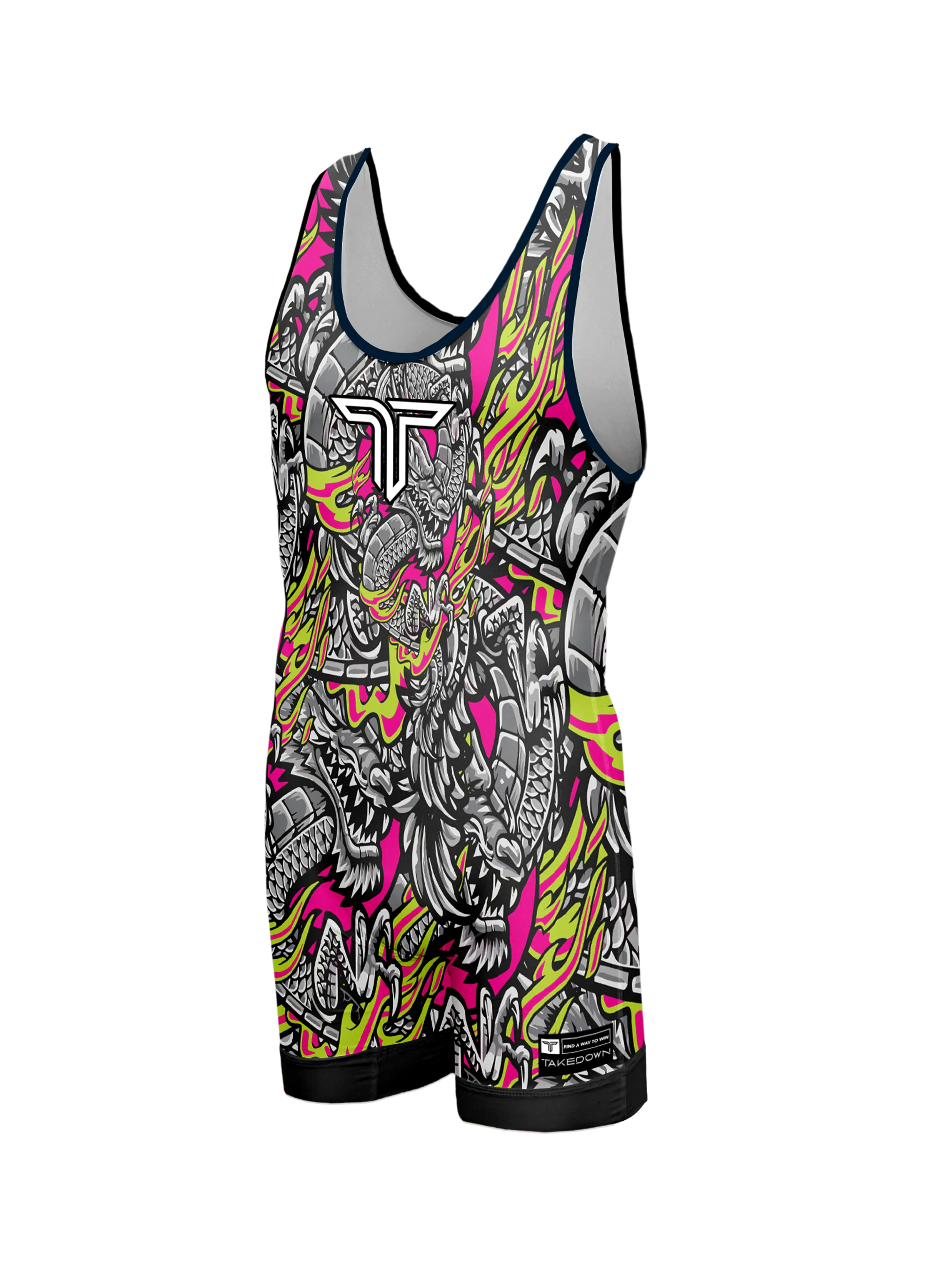 Iron Dragon Wrestling Singlet - Grey & Fuchsia