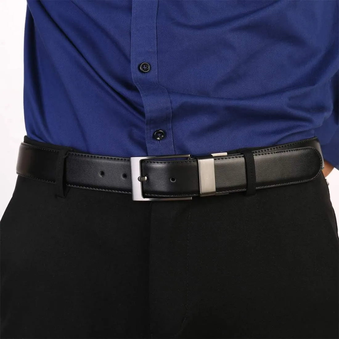 Men's Dress Belt Leather Reversible 1.25" Wide Rotated Buckle Gift Box