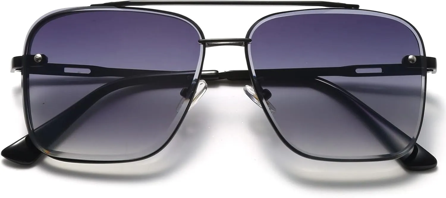 Square Aviator Sunglasses for Men Women Fashion Vintage Diamond Cutting Lens Classic Military Pilot Gradient Shades