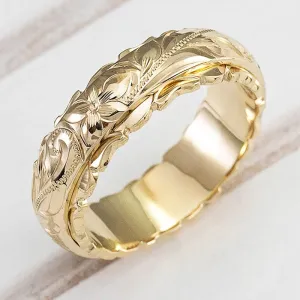 Vintage Jewelry Elegant Carved Flower Band Ring for Women in Gold Color